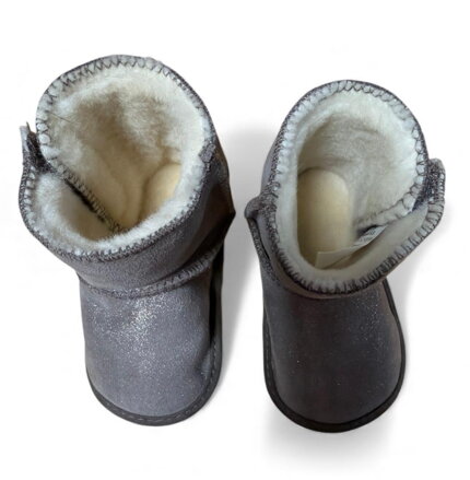 Enfant - detské capačky z jahňacej kože SIVÉ TRBLIETAVÉ