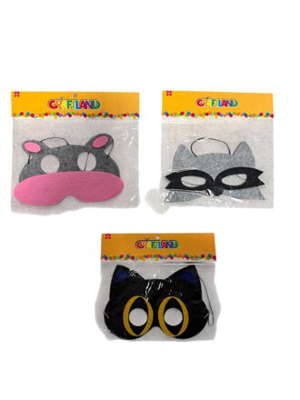Karnevalová maska na tvár - hroch, mačka, mýval 1ks podľa vlastného výberu