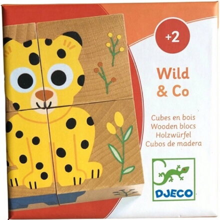 Djeco - Drevené puzzle kocky: Kamaráti z divočiny