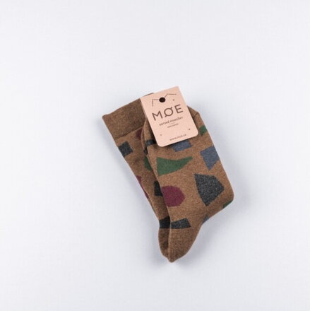 MOE - Detské hnedé vlnené ponožky Terrazzo