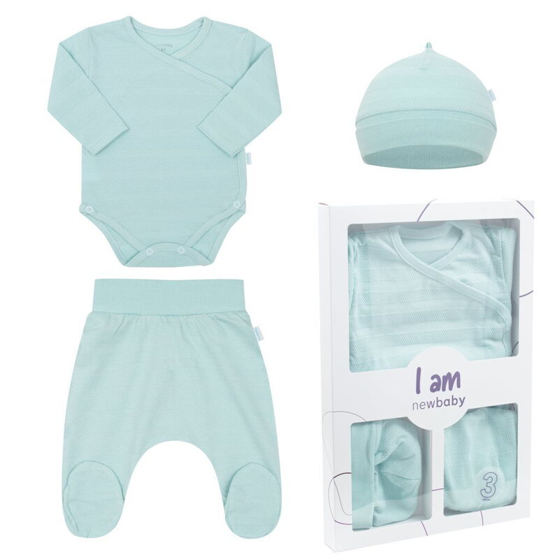 NEW BABY - I am baby : 3-dielna novorodenecká súprava MINT