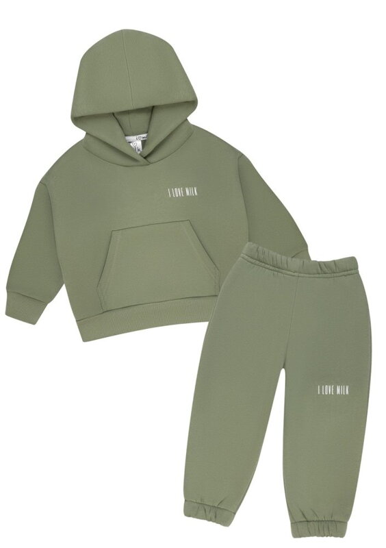 I LOVE MILK - Tepláková súprava s logom - olivová zelená