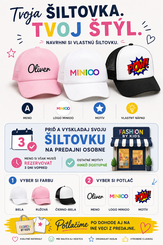 Personalizovaná šiltovka s vlastným menom, textom alebo vzorom