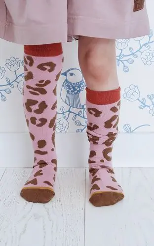 Lamama - Detské podkolienky - ružový leopard