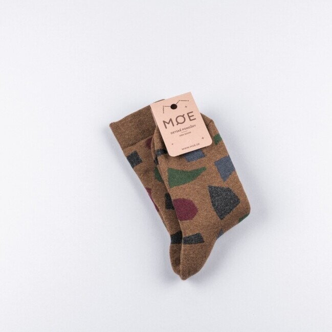 MOE - Detské hnedé vlnené ponožky Terrazzo