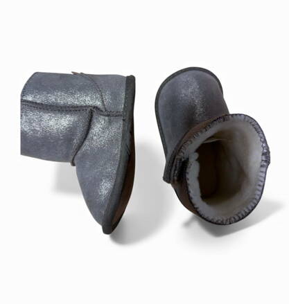 Enfant - detské capačky z jahňacej kože SIVÉ TRBLIETAVÉ